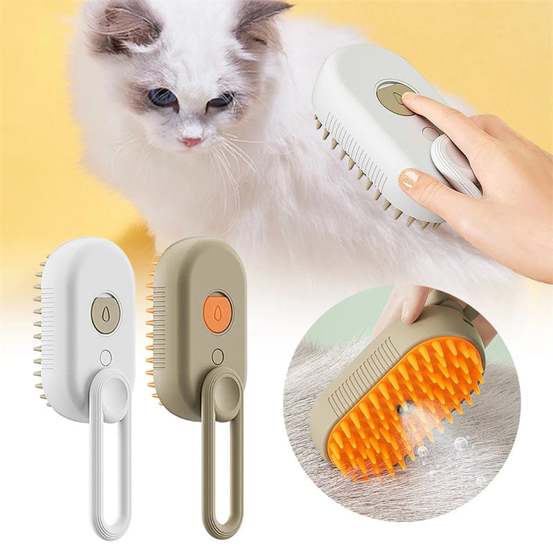 Brosse Vapeur 3-en-1 pour Chat et Chien – Brosse Électrique avec Pulvérisation, Massage et Élimination des Poils