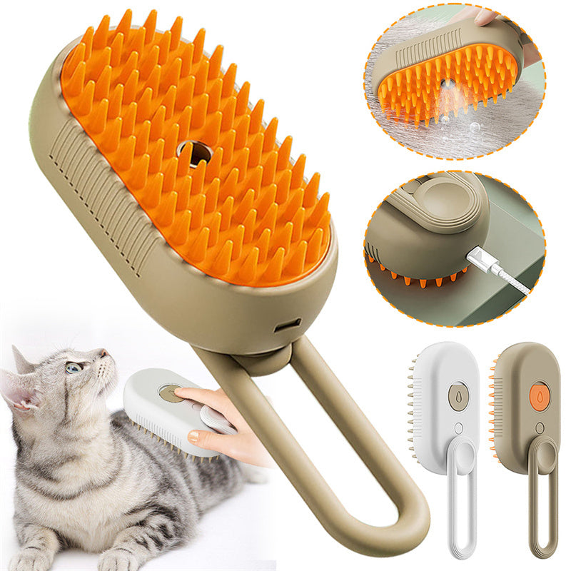 Brosse Vapeur 3-en-1 pour Chat et Chien – Brosse Électrique avec Pulvérisation, Massage et Élimination des Poils
