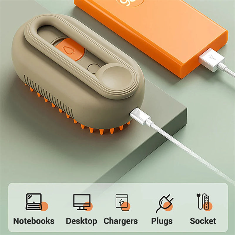 Brosse Vapeur 3-en-1 pour Chat et Chien – Brosse Électrique avec Pulvérisation, Massage et Élimination des Poils